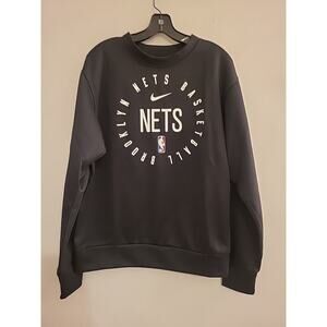 Nike Brooklyn Nets Sweatshirt Men's Small Crew Neck Pullover Black Dri-Fit NBA